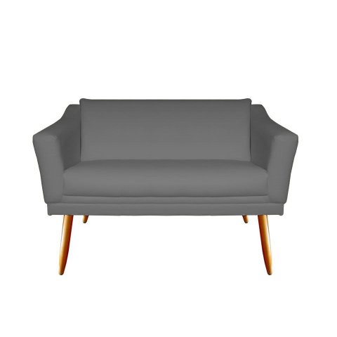 Namoradeira Decorativa Agatha Suede Cinza 2 Lugares Pés Madeira Mz Decor