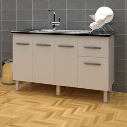 Balcão Cozinha Armário Gabinete para Pia de 140 cm Camile 4 portas e 1 Gaveta Branco Frente Branca - 2