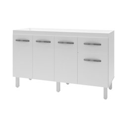 Balcão Cozinha Armário Gabinete para Pia de 140 cm Camile 4 portas e 1 Gaveta Branco Frente Branca - 1