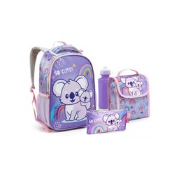 Kit Mochila + Lancheira Térmica + Estojo Simples + Garrafa Coala Lilás - Seanite - 1