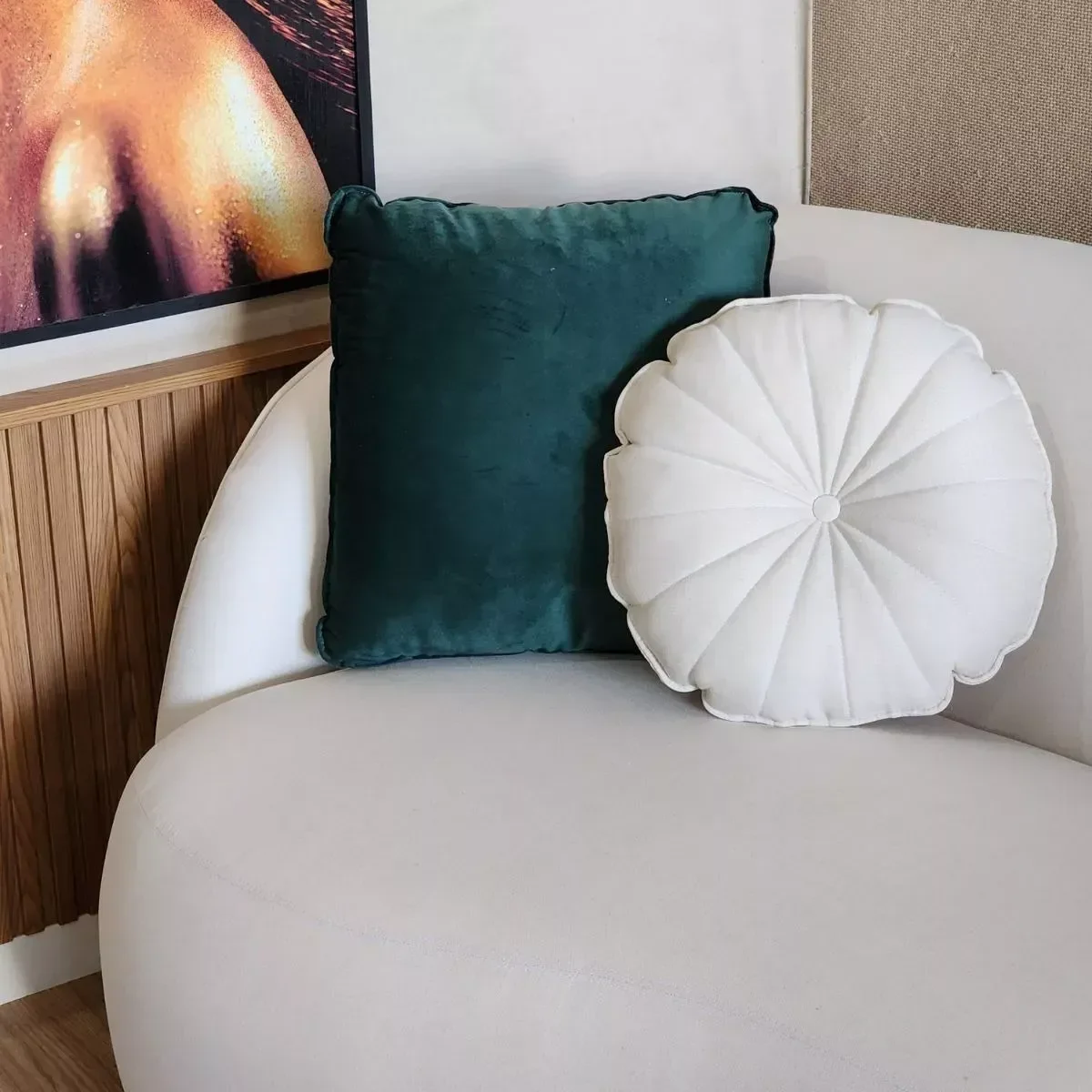 Ver imagem 5 de Sofá Curvo Estilo Orgânico Linho com 4 Almofadas Fino Acabamento Euphoria - Larbelle