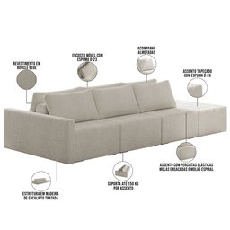 Sofá Ilha Modular para Sala 342cm com Puff Dublin K01 Bouclê Bege - Lyam Decor - 4 Sofá Ilha Modular para Sala 342cm com Puff Dublin K01 Bouclê Bege - Lyam Decor - 4