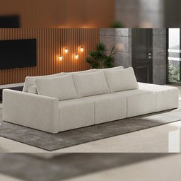 Sofá Ilha Modular para Sala 342cm com Puff Dublin K01 Bouclê Bege - Lyam Decor - 2 Sofá Ilha Modular para Sala 342cm com Puff Dublin K01 Bouclê Bege - Lyam Decor - 2