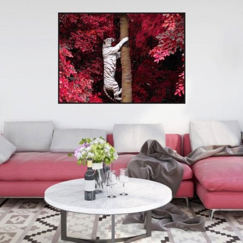 Quadro Canvas Decorativo para Sala Tigre Branco 50x70