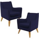 Ver imagem 1 de Kit 02 Poltronas Decorativas com Pés de Madeira Taroba D02 Veludo Azul Marinho B-304 - Lyam Decor