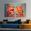 Ver imagem 1 de Quadro Canvas Decorativo para Sala 2 Telas Gato Geométrico 1,00x80