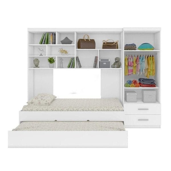 Quarto Modulado Helen com Roupeiro 2 Portas, Módulo Aéreo, Cama e Auxiliar Branco - Phoenix Baby - 2