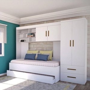 Jogo de Quarto Modulado Liz com Roupeiro 2 Portas e 2 Gavetas + Bicama Branco - Phoenix Baby