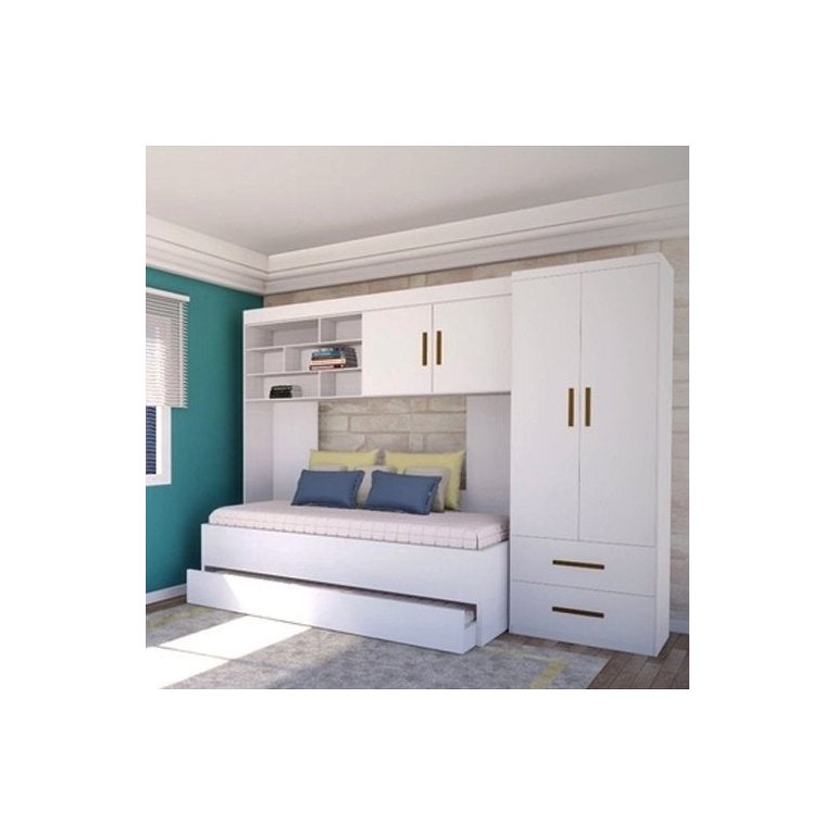 Jogo de Quarto Modulado Liz com Roupeiro 2 Portas e 2 Gavetas + Bicama Branco - Phoenix Baby