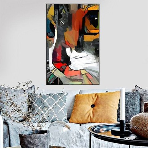 Quadro Canvas Decorativo para Sala Gato Pintura 3 1,30x1,00