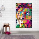 Ver imagem 1 de Quadro Canvas Decorativo para Sala 3 Telas Leão Colorido 55x1,10