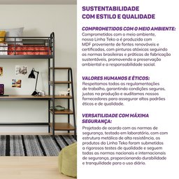 Cama Alta com Escrivaninha Multifuncional em Ferro Aço Carbono Tubular Teko Casatema - 12
