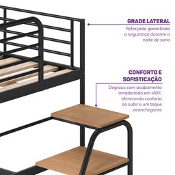 Cama Alta com Escrivaninha Multifuncional em Ferro Aço Carbono Tubular Teko Casatema - 6