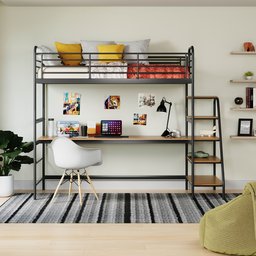 Cama Alta com Escrivaninha Multifuncional em Ferro Aço Carbono Tubular Teko Casatema - 1