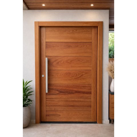 Porta Pivotante De Madeira Maciça  Angelim 214x118 C/Puxador e Fechadura