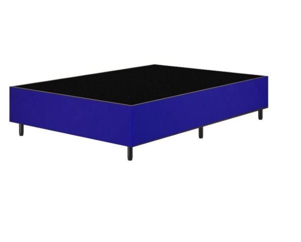 Base Box Casal 138 Tecido Sintético Azul com Colchão Ortobom Airtech Spring Pocket D26 Bege - 2