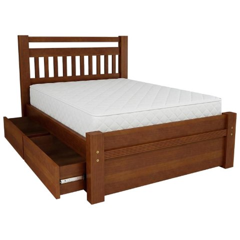 Cama Casal 140cm 2 Gavetas Madeira Maciça Orlex Avelã B11 - Mpozenato