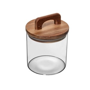 Pote Porta Mantimentos de Vidro C/tampa de Madeira e Puxador Acácia 700ml Wolff