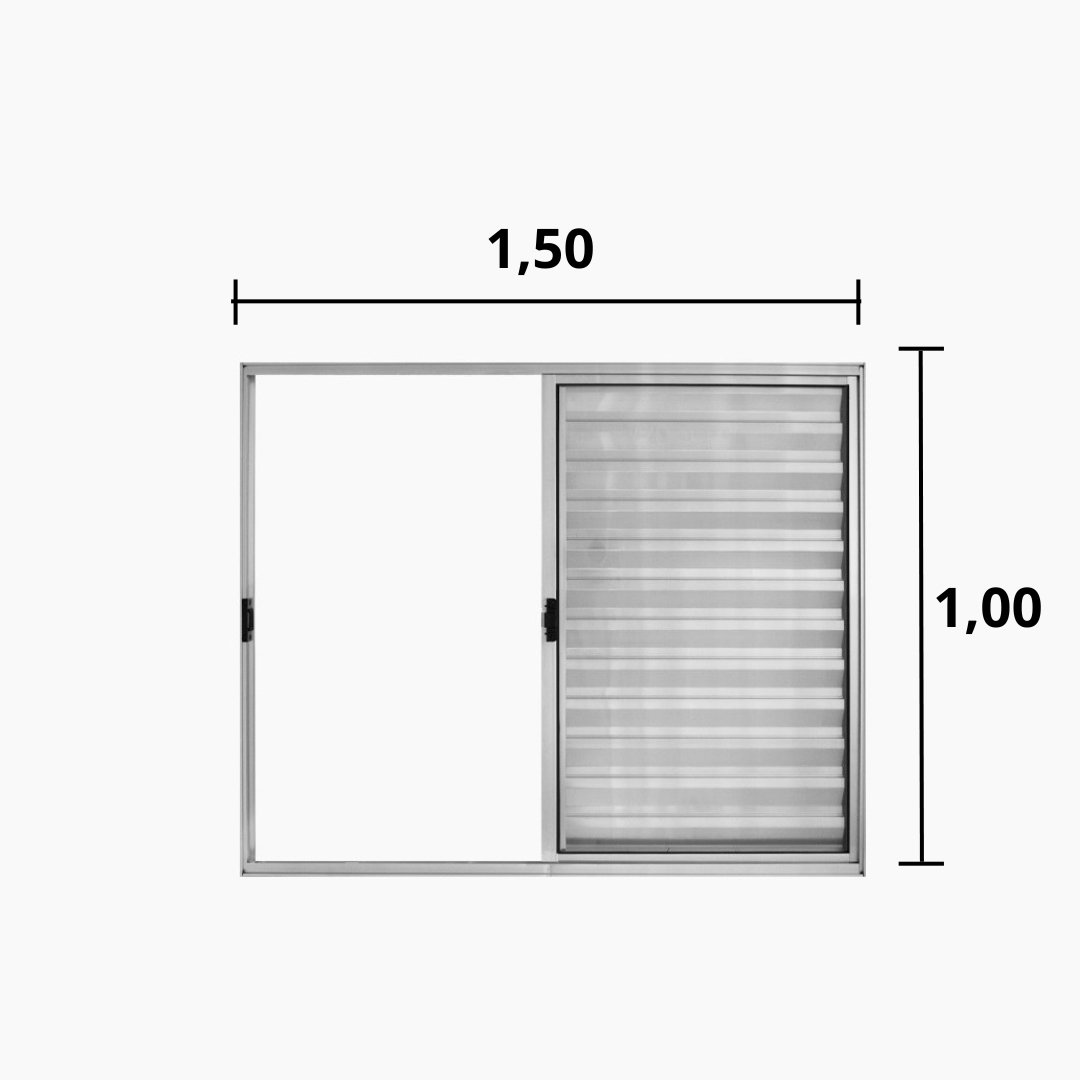 Veneziana de Correr  3 Folhas S/Grade Alumínio Brilhante 1.00 x 1.50 Linha Modular - Hale - 3