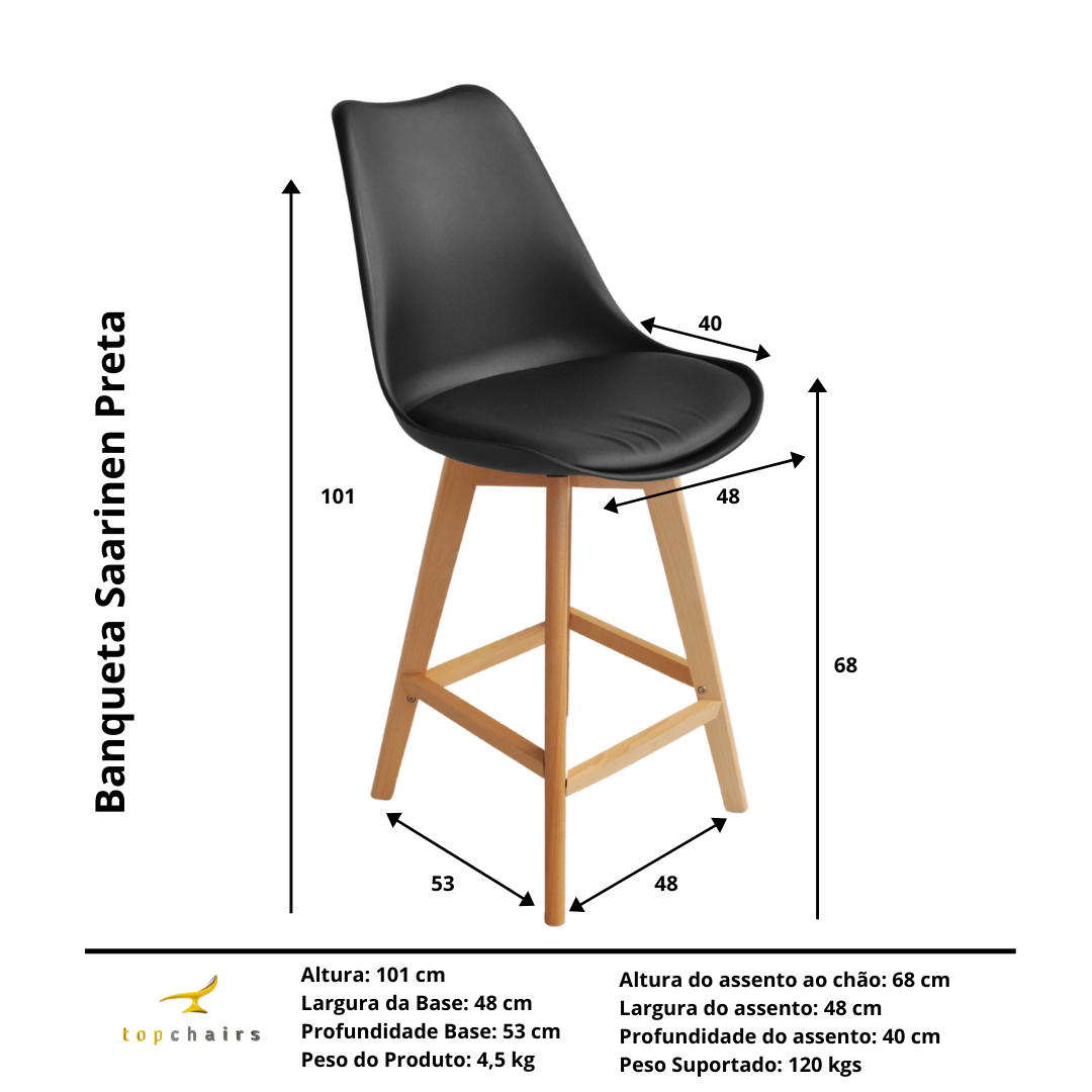 Banqueta Saarinen Wood Preta - Kit com 2 - 6