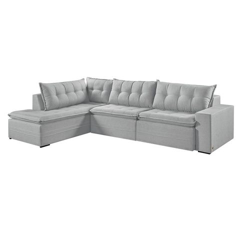 Sofá Retratil com Chaise Esquerda Titan 4 Lugares 2,56m Tecido Linho