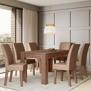 CONJUNTO SALA DE JANTAR GEÓRGIA 1,56 X 0,84 COM 6 CADEIRAS AMÊNDOA 07C