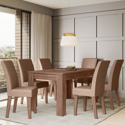 CONJUNTO SALA DE JANTAR GEÓRGIA 1,56 X 0,84 COM 6 CADEIRAS AMÊNDOA 07C