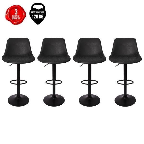 Kit 4 Banquetas Alta Estofada Para Bar Balcão Cozinha Americana Giratória Regulável Roma Com - 1