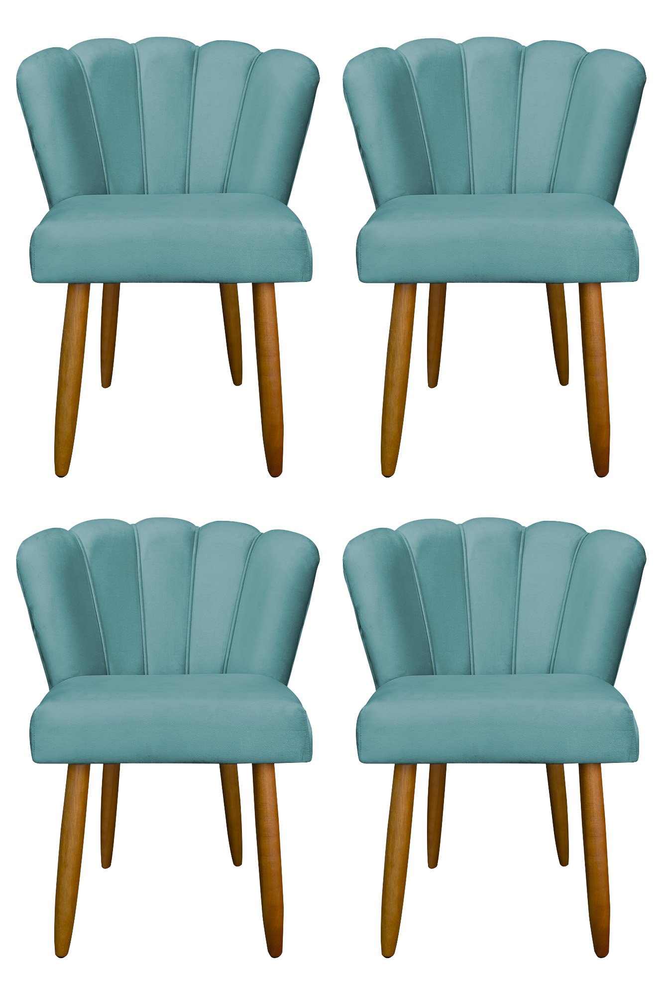 Kit 4 Cadeira para Mesa de Jantar Modelo Flor Suede:azul Turquesa