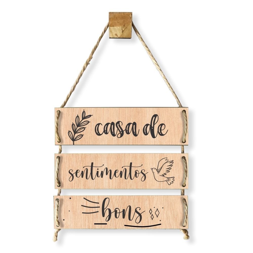 Placa Decorativa Casa de Sentimentos Bons com Corda Sisal - 40x25cm