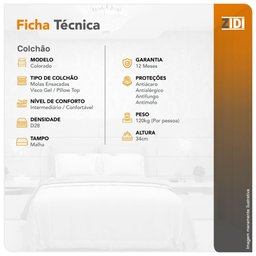 Colchão Casal Anjos Colorado Molas Ensacadas Visco Gel Pillow Top 138x188x30cm - 3