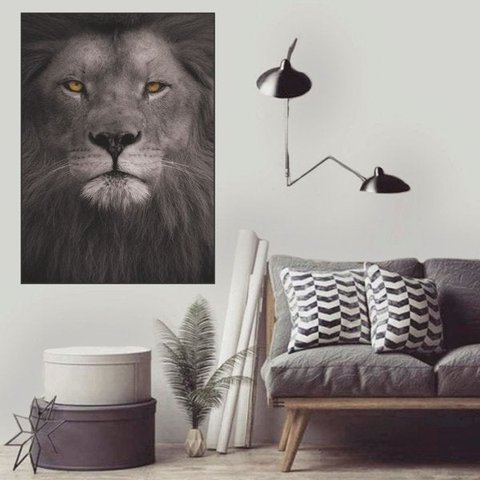 Quadro Canvas Decorativo para Sala Black Lion 1,30x1,00