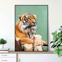 Ver imagem 1 de Quadro Canvas Decorativo para Sala Tigre Observador 1,00x80