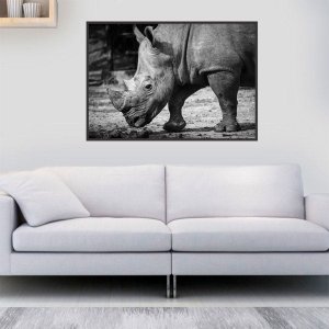 Quadro Canvas Decorativo para Sala Rinoceronte P&b 90x,120