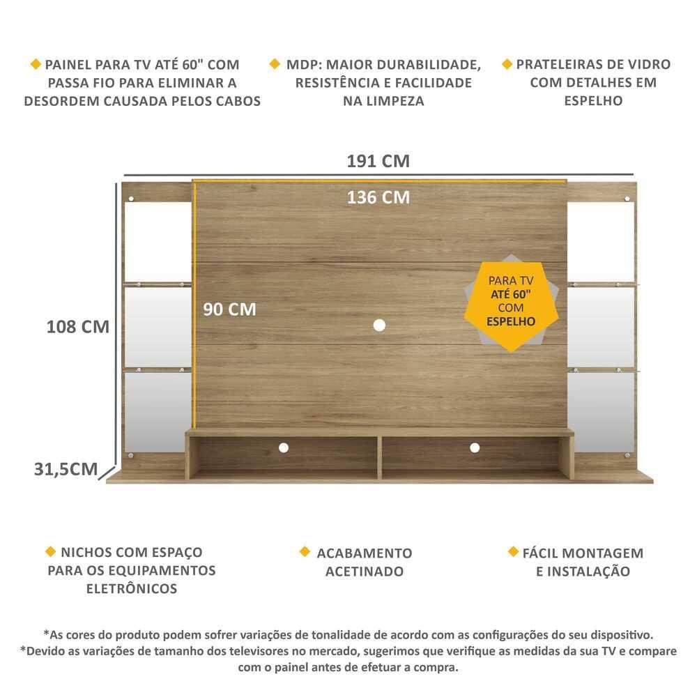 Painel com Espelho para TV até 60" Multimóveis Nairóbi FG3150 Rustic - 3