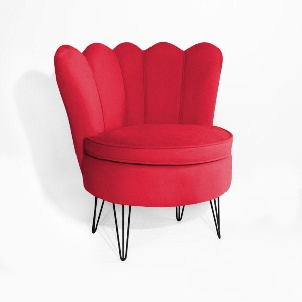 Poltrona Decorativa Dália com Puff Chloe Hairpin Legs Preto Suede Vermelho - 2