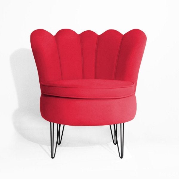 Poltrona Decorativa Dália com Puff Chloe Hairpin Legs Preto Suede Vermelho - 3