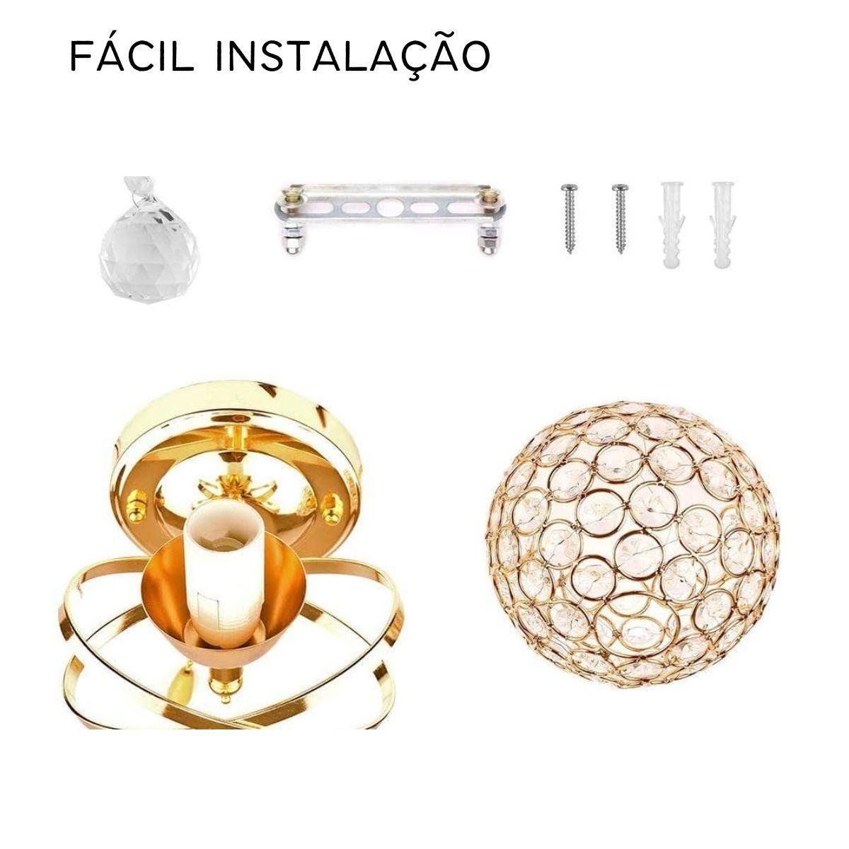 Luminária de Parede Arandela Redona Cristal Moderna Luxuosa - 6