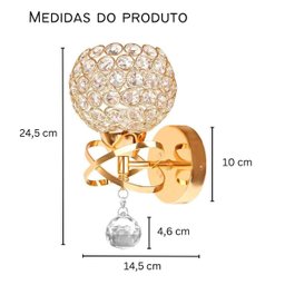 Luminária de Parede Arandela Redona Cristal Moderna Luxuosa - 2