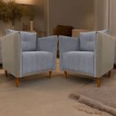 Ver imagem 2 de Kit 2 Poltronas Decorativas para Sala e Recepção Aviv Corino e Linho Premium Cores