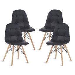 Kit 4 Cadeiras de Jantar Preta Botonê Ayanna Healer Couro Sintético - 1