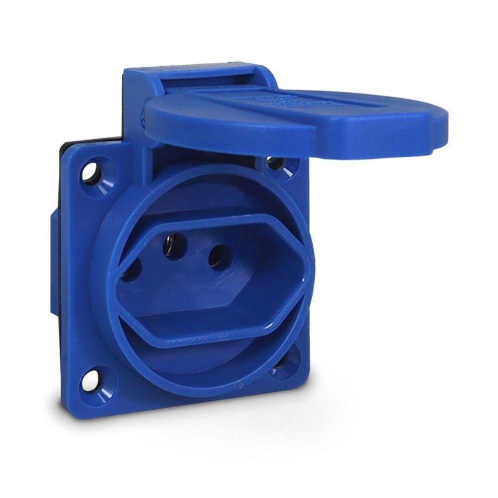 Tomada De Embutir Para Painel Padr o Brasileiro 2p t 20a Com Tampa Azul 