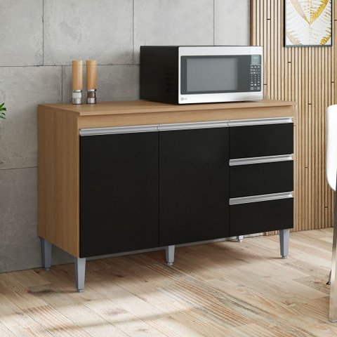 Balcão Gabinete Cozinha Andréia 120cm 2 Portas com Tampo Mdp Amêndoa/preto - Desk Design
