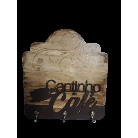 Suporte xícaras canecas madeira 3 ganchos