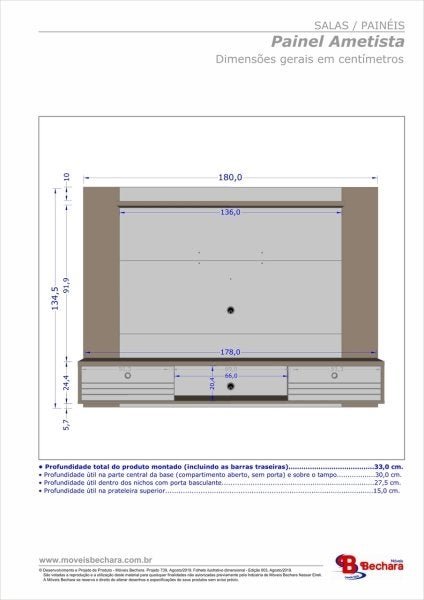Painel Tv Ametista com Espelho Sala 65 Polegadas: Cin/Off/Esp - 3