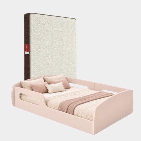 Cama Montessoriana Casal em MDF com Barras Laterais e com Colchão Incluso
