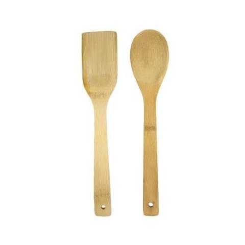 Jogo de Utensílios 2 Peças Bambu Reforçado Espatula e Colher - Talheres para Uso Domestico - Panami