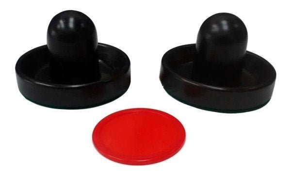 2 Rebatedores Pretos 9,5cm + 1 Disco 6,4cm De Air Game / Air Hockey - 1