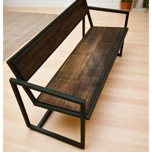 Banco Namoradeira de Aço Ferro Madeira Robusto Cor Preto Estilo Industrial Na-01