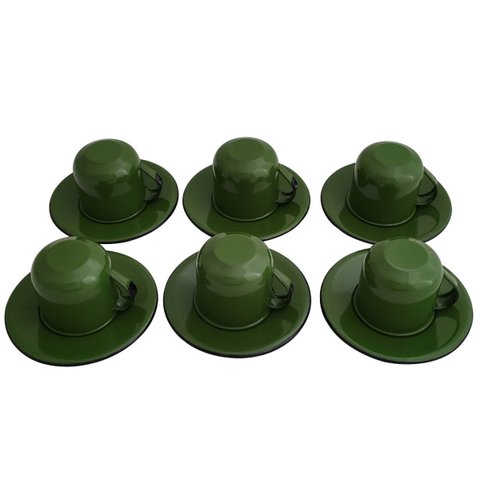 Jogo de Xícaras com Pires 6 Canecas Esmaltada 180ml Chá Café Verde